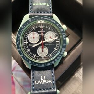 Omega Swatch with Black and Silver Rim Accent. New In Box
